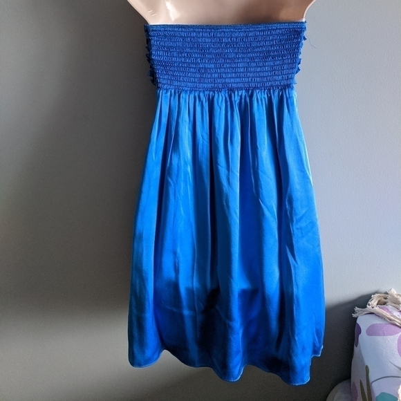 💋 Vintage BETSEY JOHNSON blue frilly babydoll strapless dress xs 0 satin - Picture 6 of 9